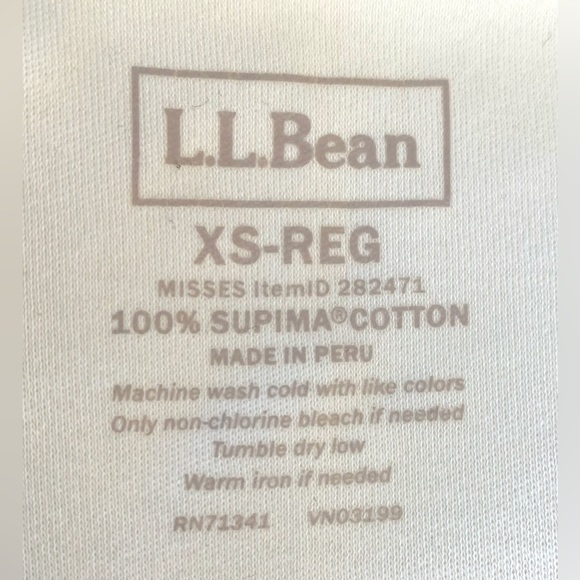 L.L. Bean Women’s Cream V-Neck 3/4 Sleeve Top T-Shirt 100% Supima Cotton Size XS - Picture 5 of 12